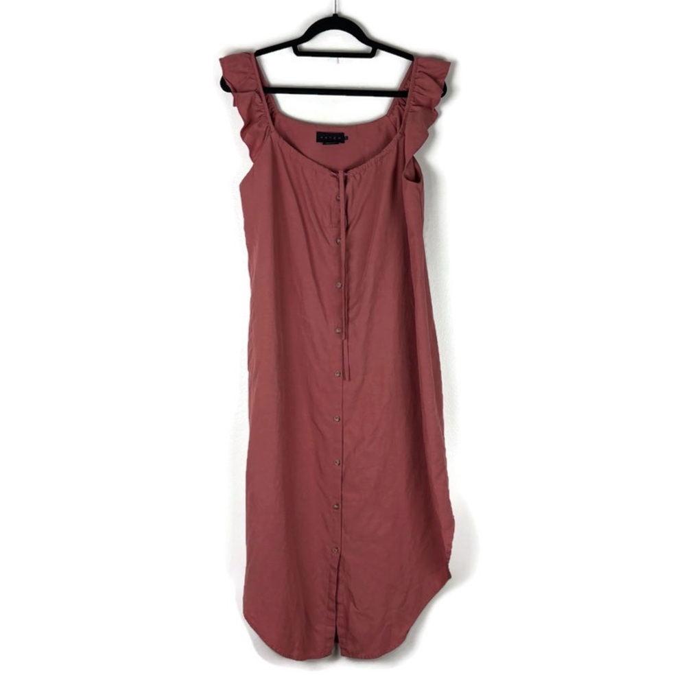 Hatch Mauve Pink Button-Front Midi Dress with Ruffled Straps